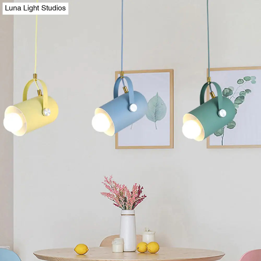 Macaron Blue/Pink/Black Pendant Light For Clothing Stores - Stylish 1-Light Suspension With Handled