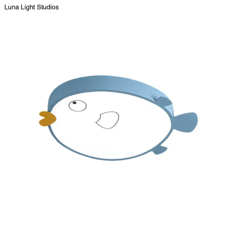 Macaron Blue/Pink Led Bedroom Flush Light With Bird Acrylic Shade - Mount Fixture