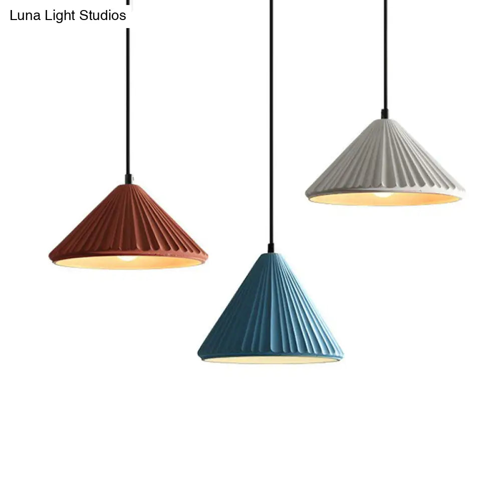 Macaron Cement Conical Pendant Ceiling Light - Single Suspension Fixture For Living Room