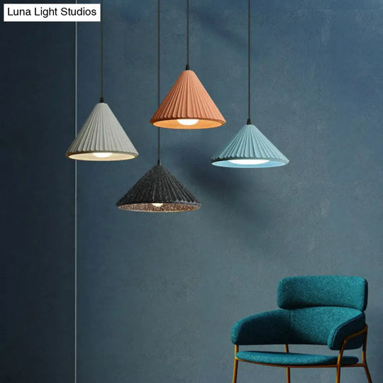 Macaron Cement Conical Pendant Ceiling Light - Single Suspension Fixture For Living Room