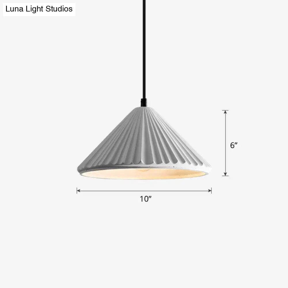 Macaron Single Pendant Ceiling Light For Living Room - Cement Conical Suspension Fixture White