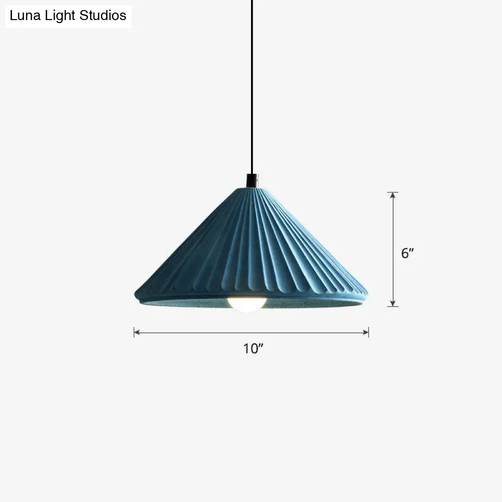 Macaron Single Pendant Ceiling Light For Living Room - Cement Conical Suspension Fixture Blue
