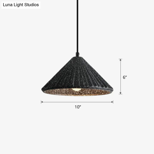Macaron Single Pendant Ceiling Light For Living Room - Cement Conical Suspension Fixture Black-White