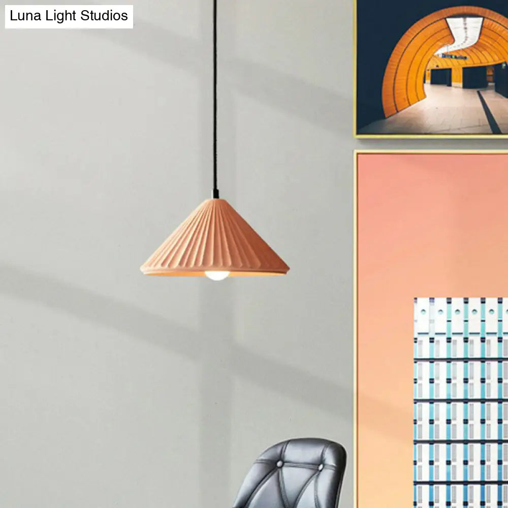 Macaron Single Pendant Ceiling Light For Living Room - Cement Conical Suspension Fixture