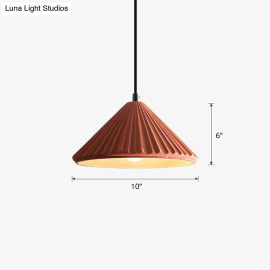 Macaron Single Pendant Ceiling Light For Living Room - Cement Conical Suspension Fixture Red