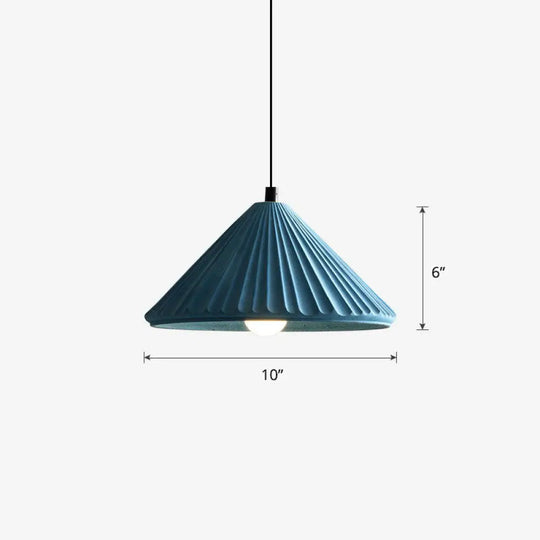 Macaron Cement Conical Pendant Ceiling Light - Single Suspension Fixture For Living Room Blue