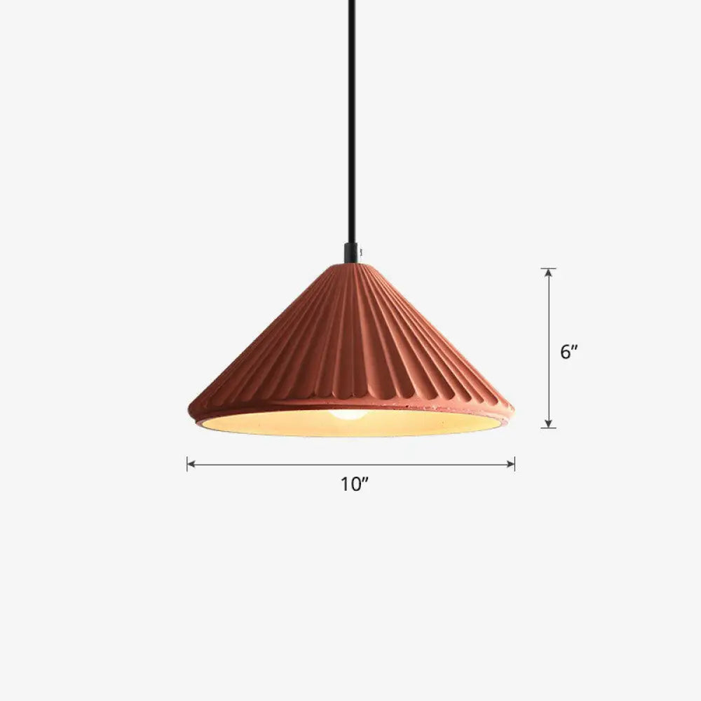 Macaron Cement Conical Pendant Ceiling Light - Single Suspension Fixture For Living Room Red
