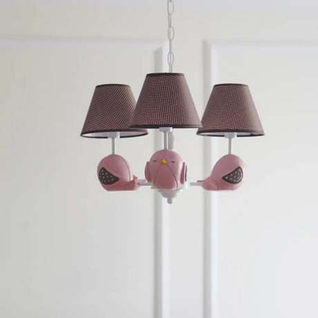 Macaron Colored Bird Chandelier: Resin Pendant Light For Kids Bedroom 3 / Pink