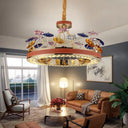Macaron Crystal Bedroom Chandelier Pendant Light - Red Hoop Led Hanging Lamp With Colorful Mushroom