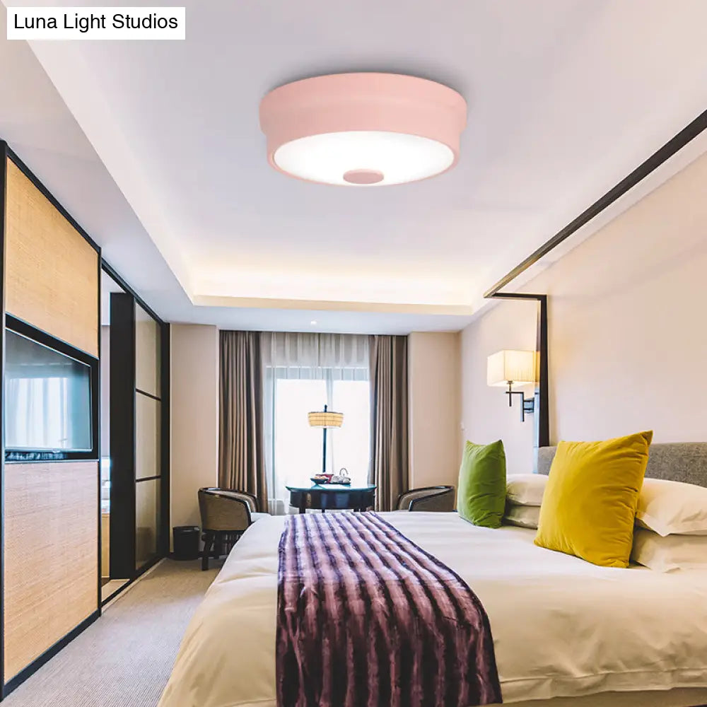 Macaron Drum Ceiling Flush Light In Metal With Led Ideal For Kids Room Available Various Colors