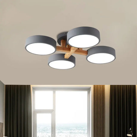 Macaron Drum Shade Led Ceiling Lamp - Green/Grey/White Bedroom Flush Light 4 / Grey White
