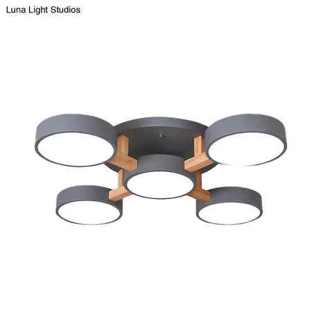 Macaron Drum Shade Led Ceiling Lamp - Green/Grey/White Bedroom Flush Light