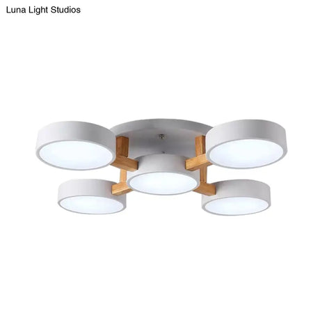 Macaron Drum Shade Led Ceiling Lamp - Green/Grey/White Bedroom Flush Light