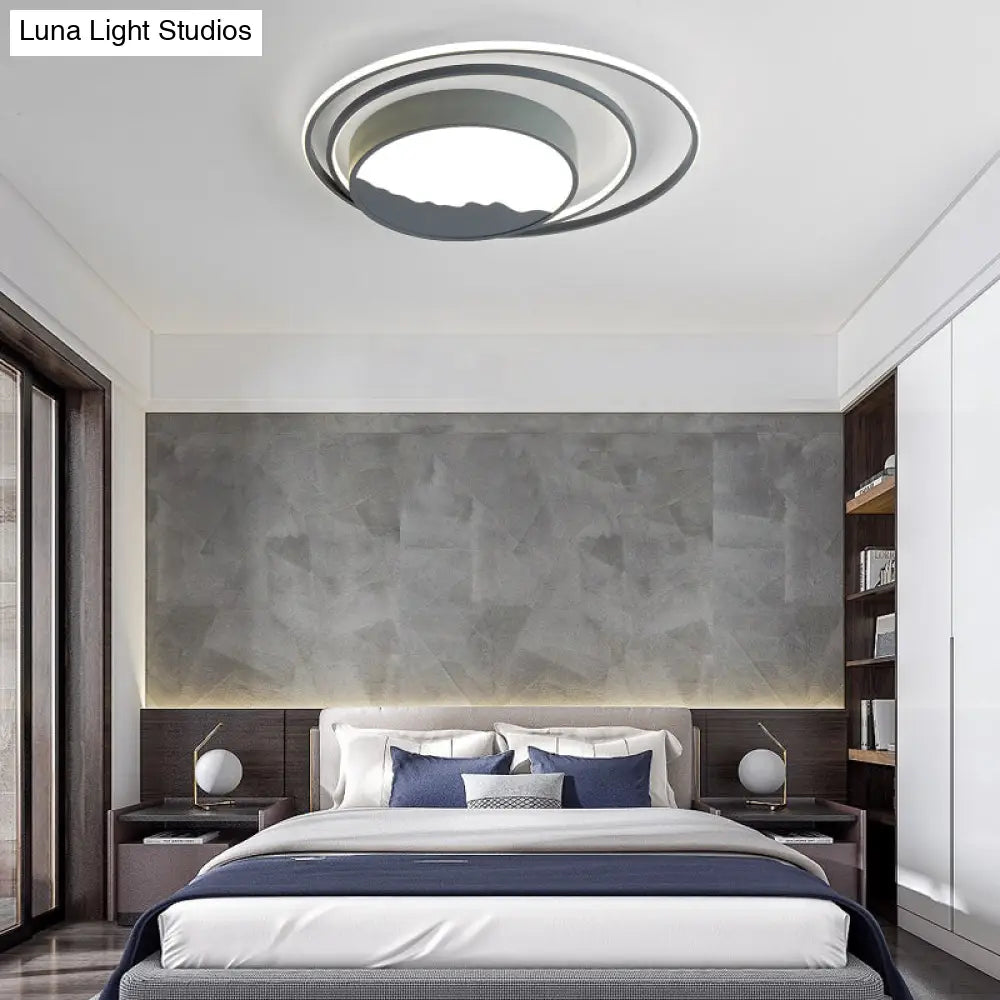 Macaron Grey/White Drum Acrylic Flush Mount Led Ceiling Light - 19.5’/23.5’ Wide Perfect For