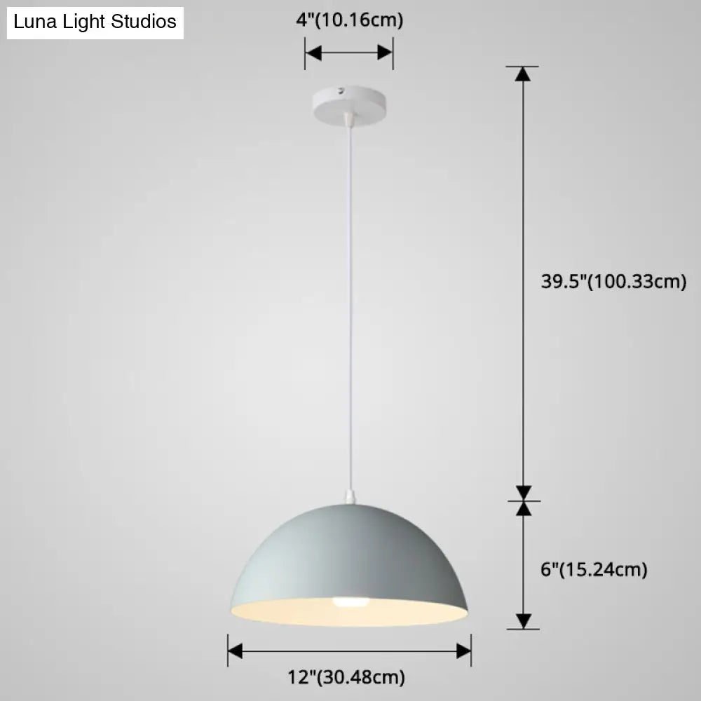 Macaron Half Globe Pendant Lamp: 8 Color Options Metal Hanging Light For Kitchen & Dining Room