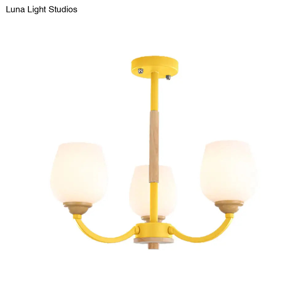 Macaron-Inspired Candy Colored Chandelier With Milk Glass & Metal Hanging Light