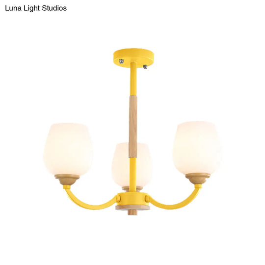 Macaron-Inspired Candy Colored Chandelier With Milk Glass & Metal Hanging Light