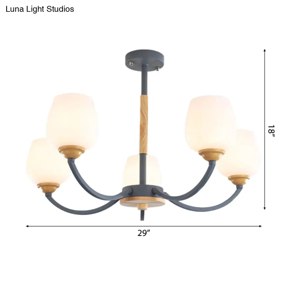 Macaron-Inspired Candy Colored Chandelier With Milk Glass & Metal Hanging Light