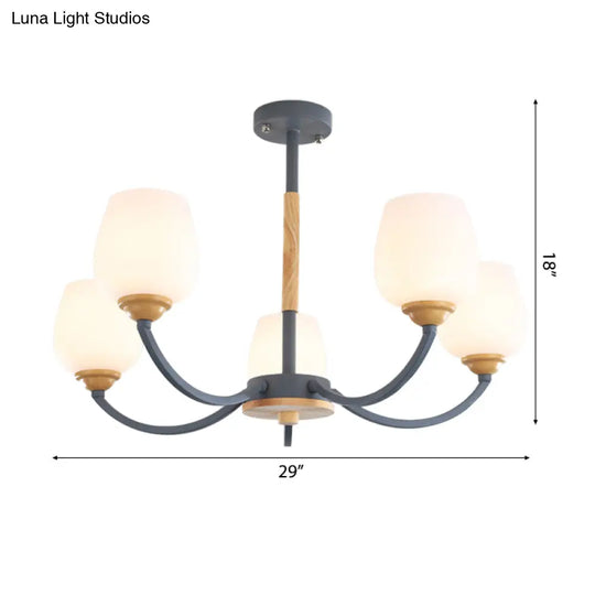Macaron-Inspired Candy Colored Chandelier With Milk Glass & Metal Hanging Light