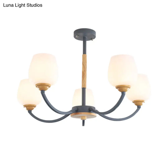 Macaron-Inspired Candy Colored Chandelier With Milk Glass & Metal Hanging Light