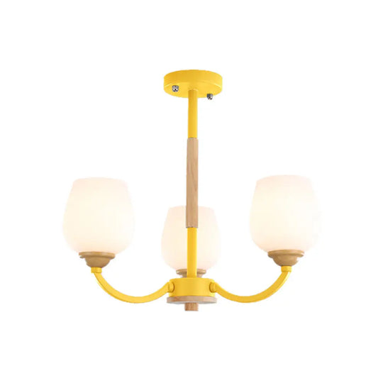 Macaron-Inspired Candy Colored Chandelier With Milk Glass & Metal Hanging Light 3 / Yellow
