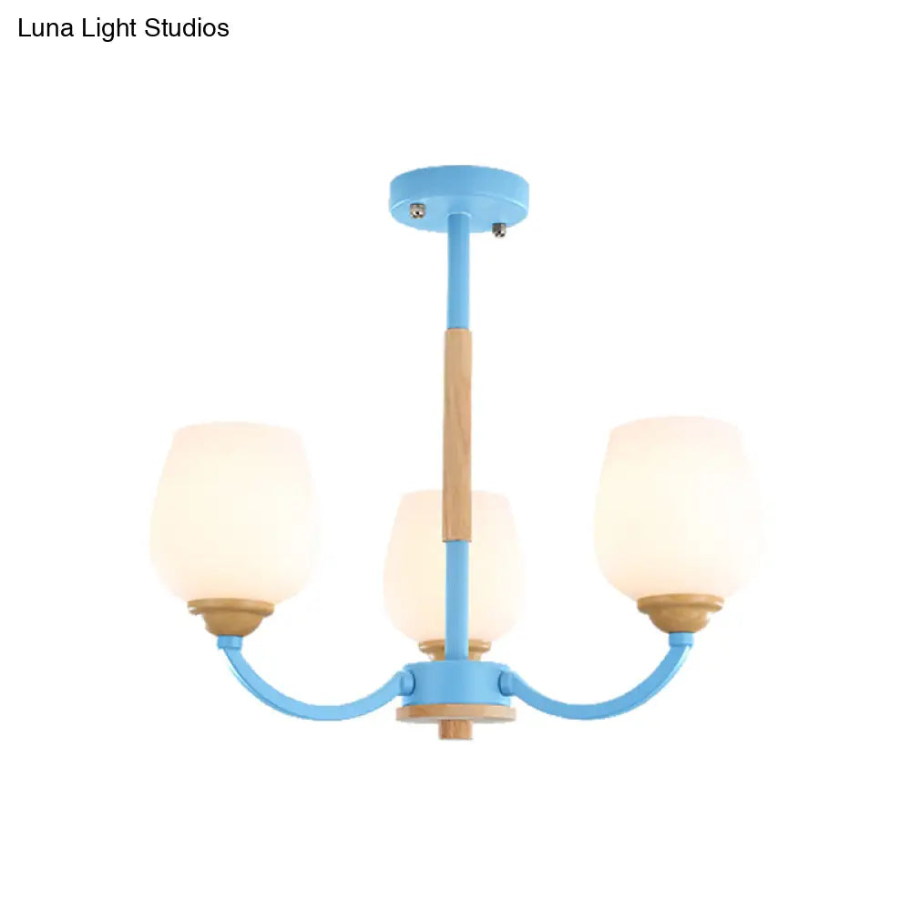 Macaron-Inspired Candy Colored Chandelier With Milk Glass & Metal Hanging Light