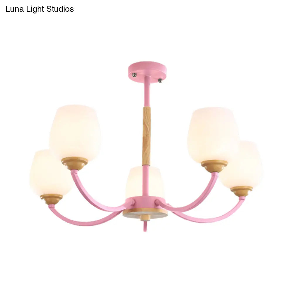 Macaron-Inspired Candy Colored Chandelier With Milk Glass & Metal Hanging Light
