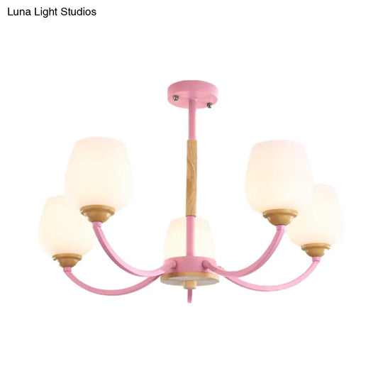 Macaron-Inspired Candy Colored Chandelier With Milk Glass & Metal Hanging Light