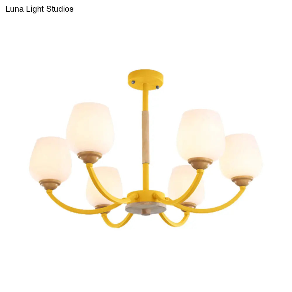 Macaron-Inspired Candy Colored Chandelier With Milk Glass & Metal Hanging Light