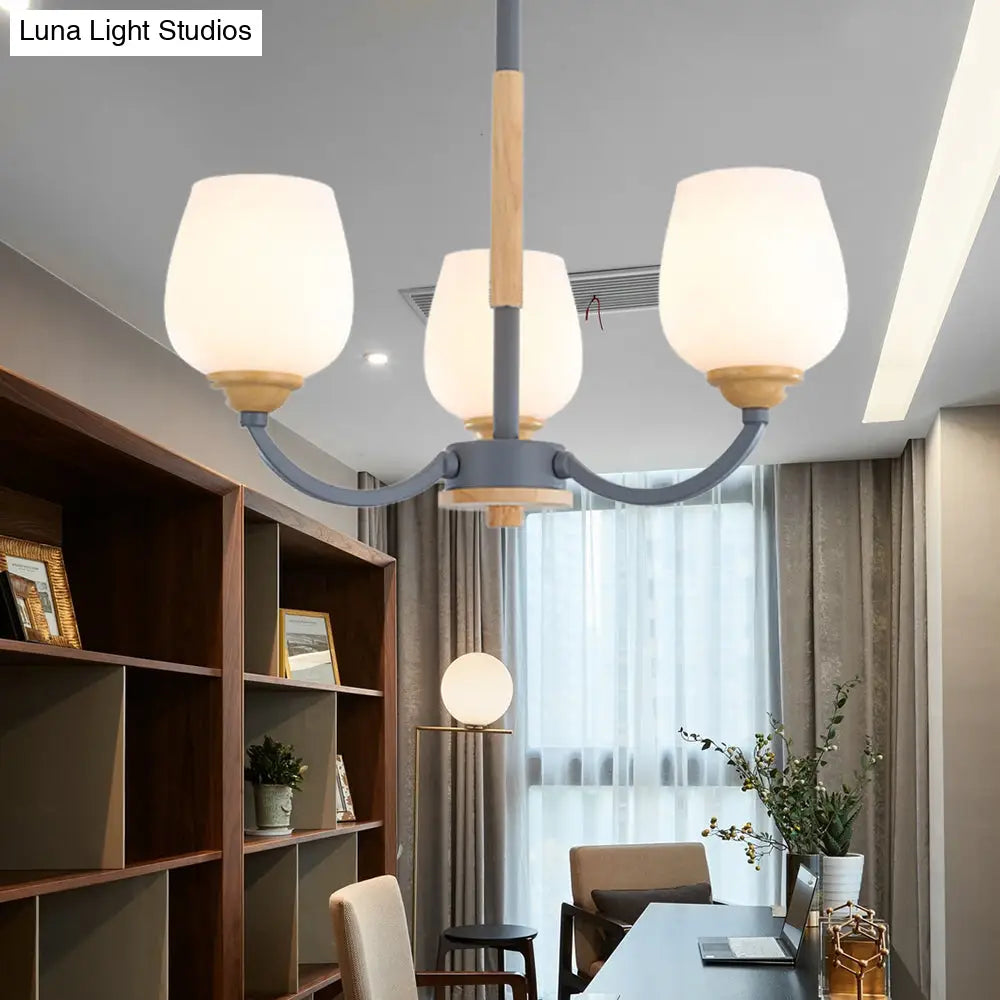 Macaron-Inspired Candy Colored Chandelier With Milk Glass & Metal Hanging Light