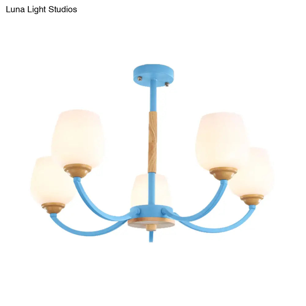 Macaron-Inspired Candy Colored Chandelier With Milk Glass & Metal Hanging Light