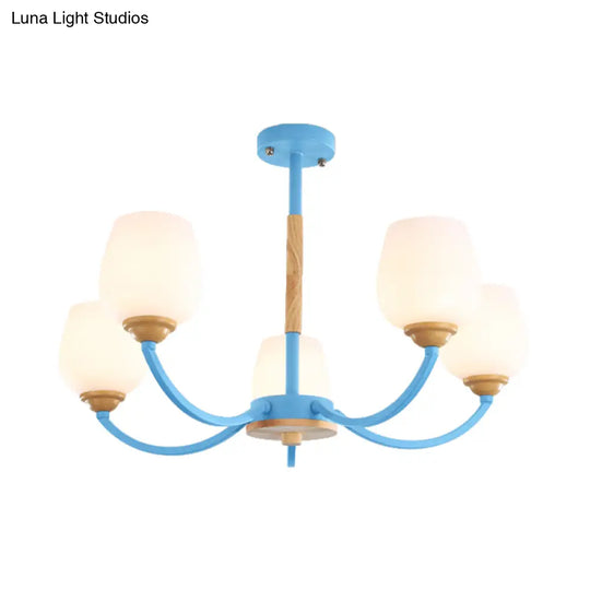 Macaron-Inspired Candy Colored Chandelier With Milk Glass & Metal Hanging Light