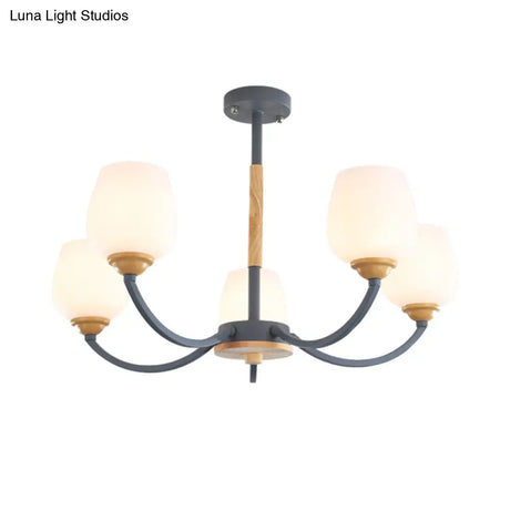 Macaron-Inspired Candy Colored Chandelier With Milk Glass & Metal Hanging Light