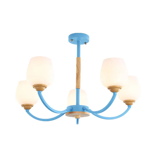 Macaron-Inspired Candy Colored Chandelier With Milk Glass & Metal Hanging Light 5 / Blue