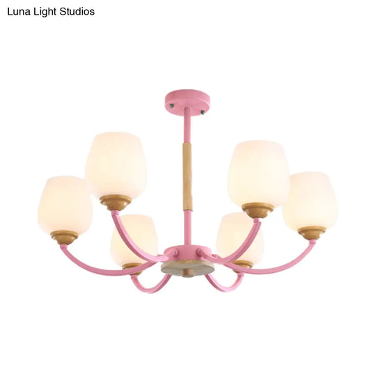Macaron-Inspired Candy Colored Chandelier With Milk Glass & Metal Hanging Light