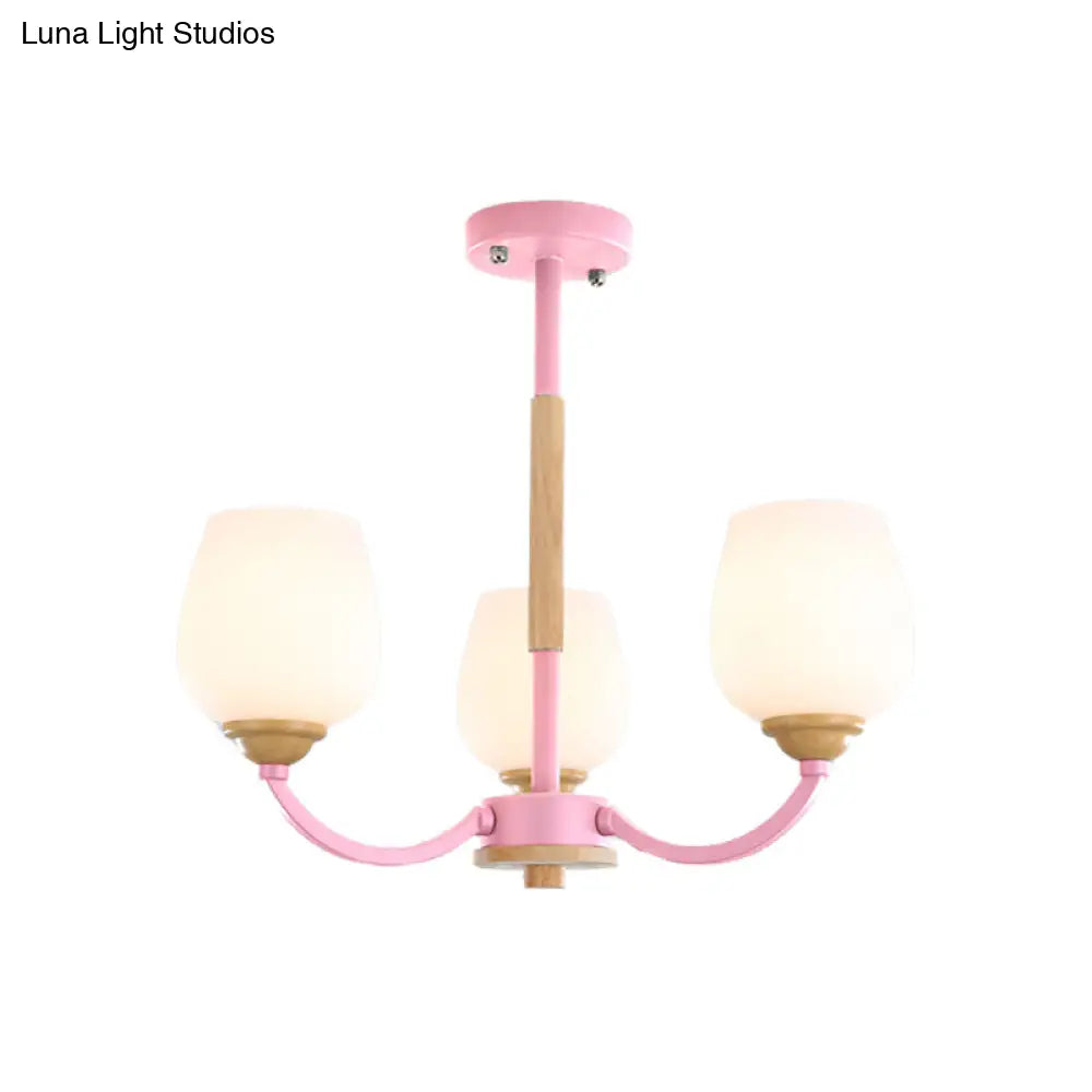Macaron-Inspired Candy Colored Chandelier With Milk Glass & Metal Hanging Light