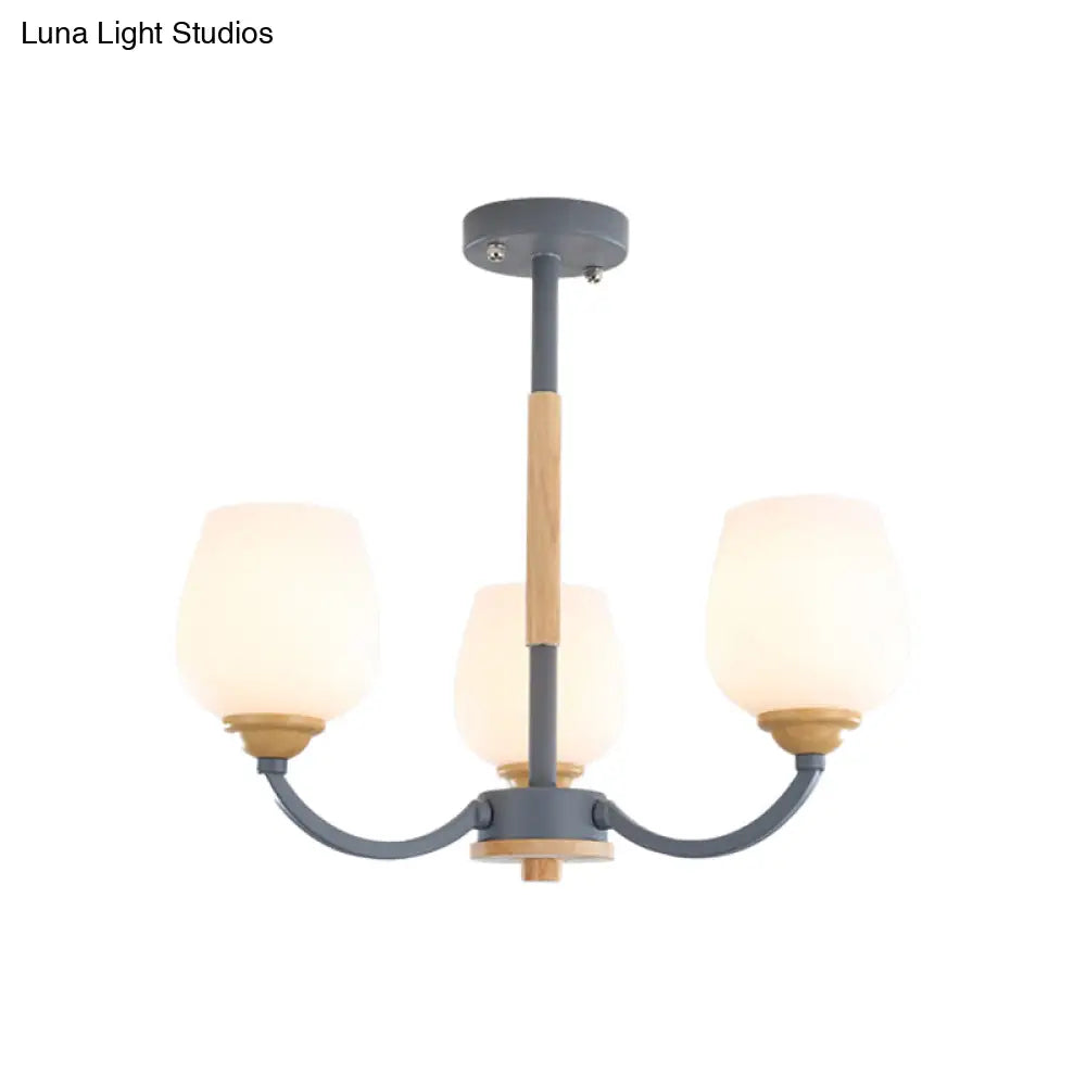 Macaron-Inspired Candy Colored Chandelier With Milk Glass & Metal Hanging Light