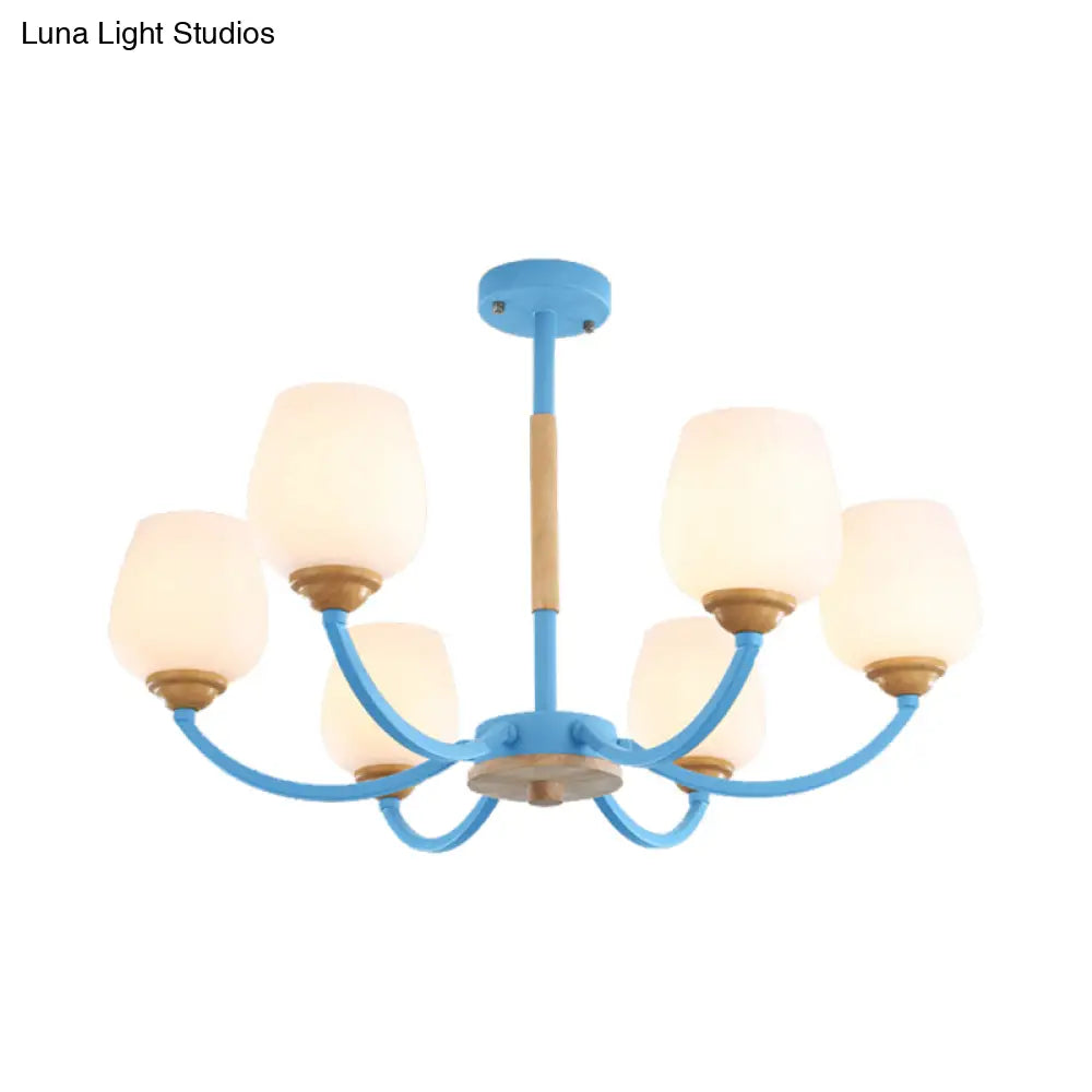 Macaron-Inspired Candy Colored Chandelier With Milk Glass & Metal Hanging Light