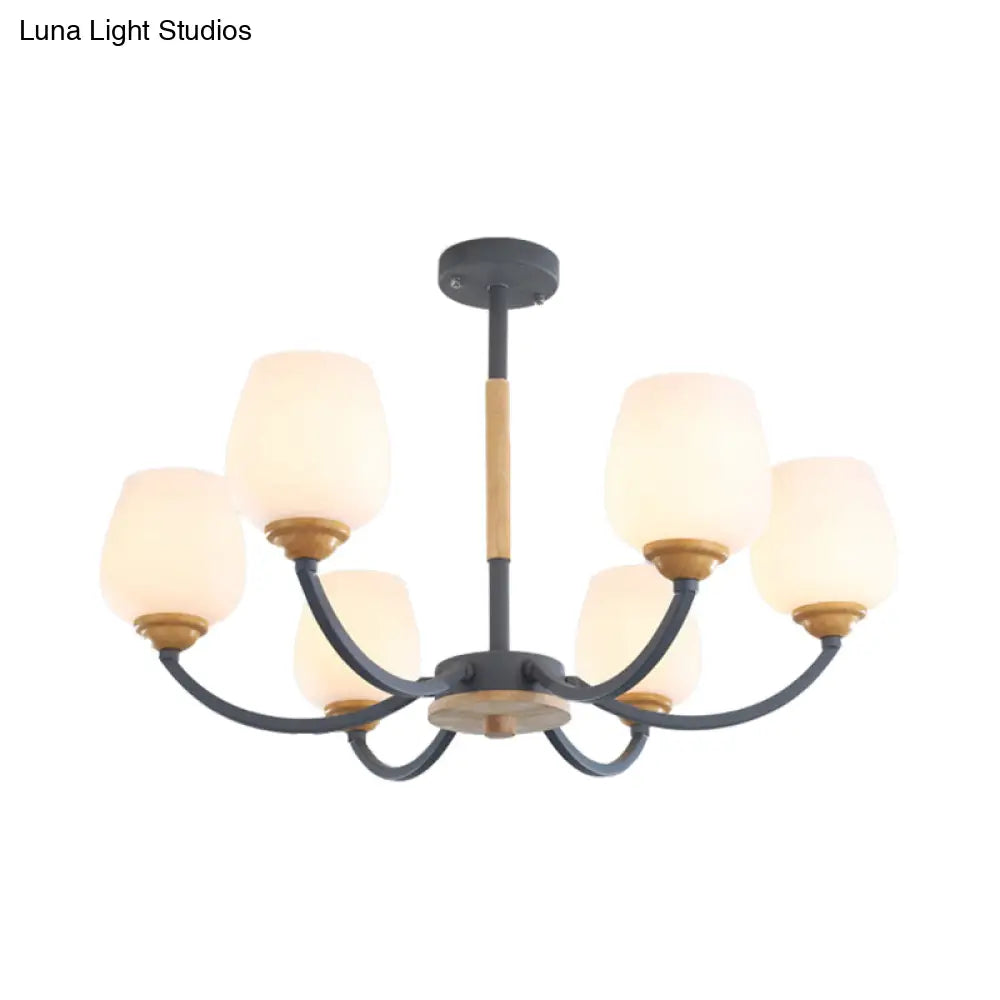 Macaron-Inspired Candy Colored Chandelier With Milk Glass & Metal Hanging Light