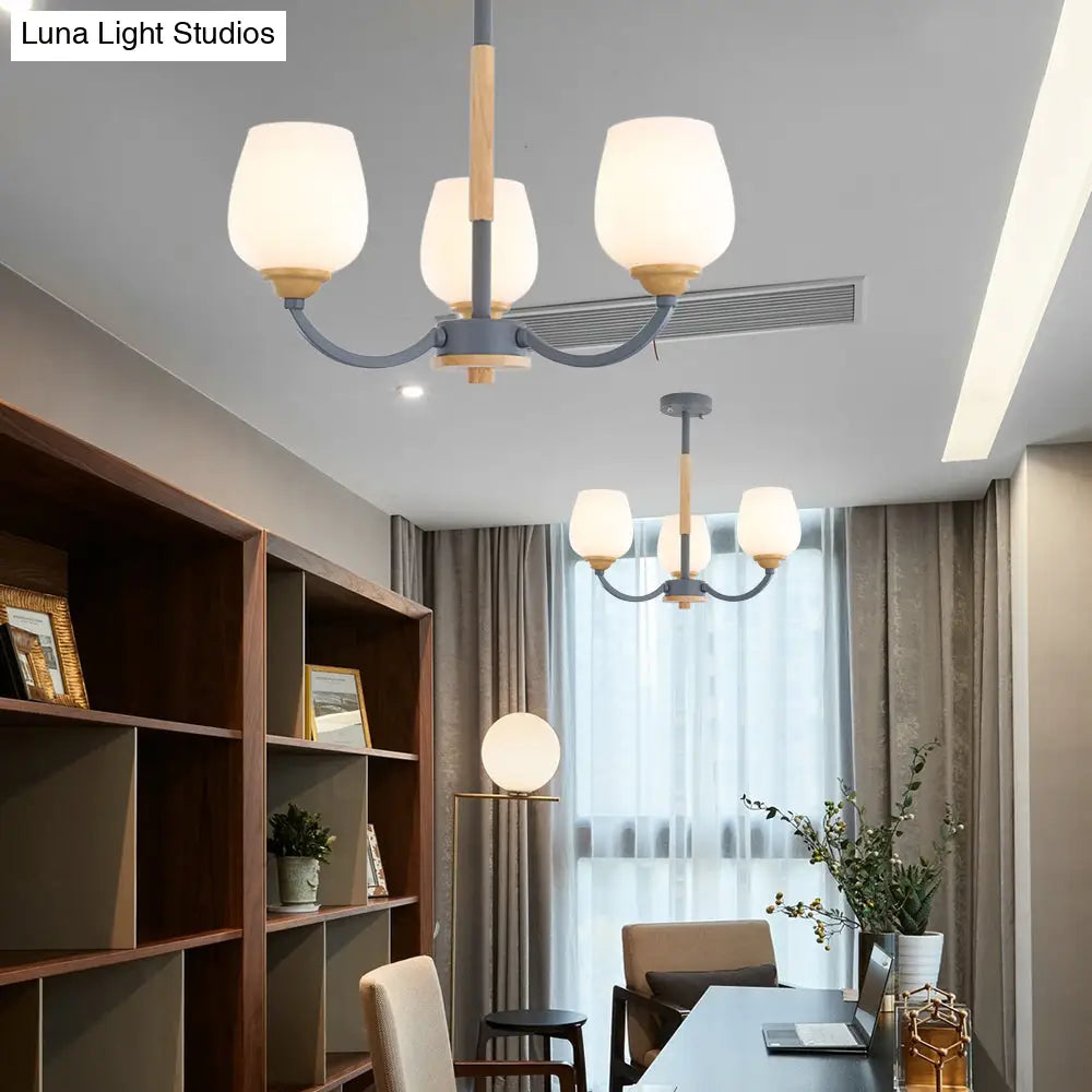 Macaron-Inspired Candy Colored Chandelier With Milk Glass & Metal Hanging Light