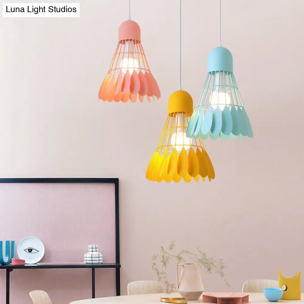 Macaron Iron Pendant Light Fixture - Stylish 1-Bulb Hanging Lamp For Dining Room & More