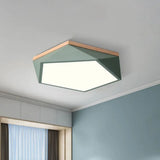 Macaron Led Ceiling Lamp In White/Grey/Green With Wood Canopy