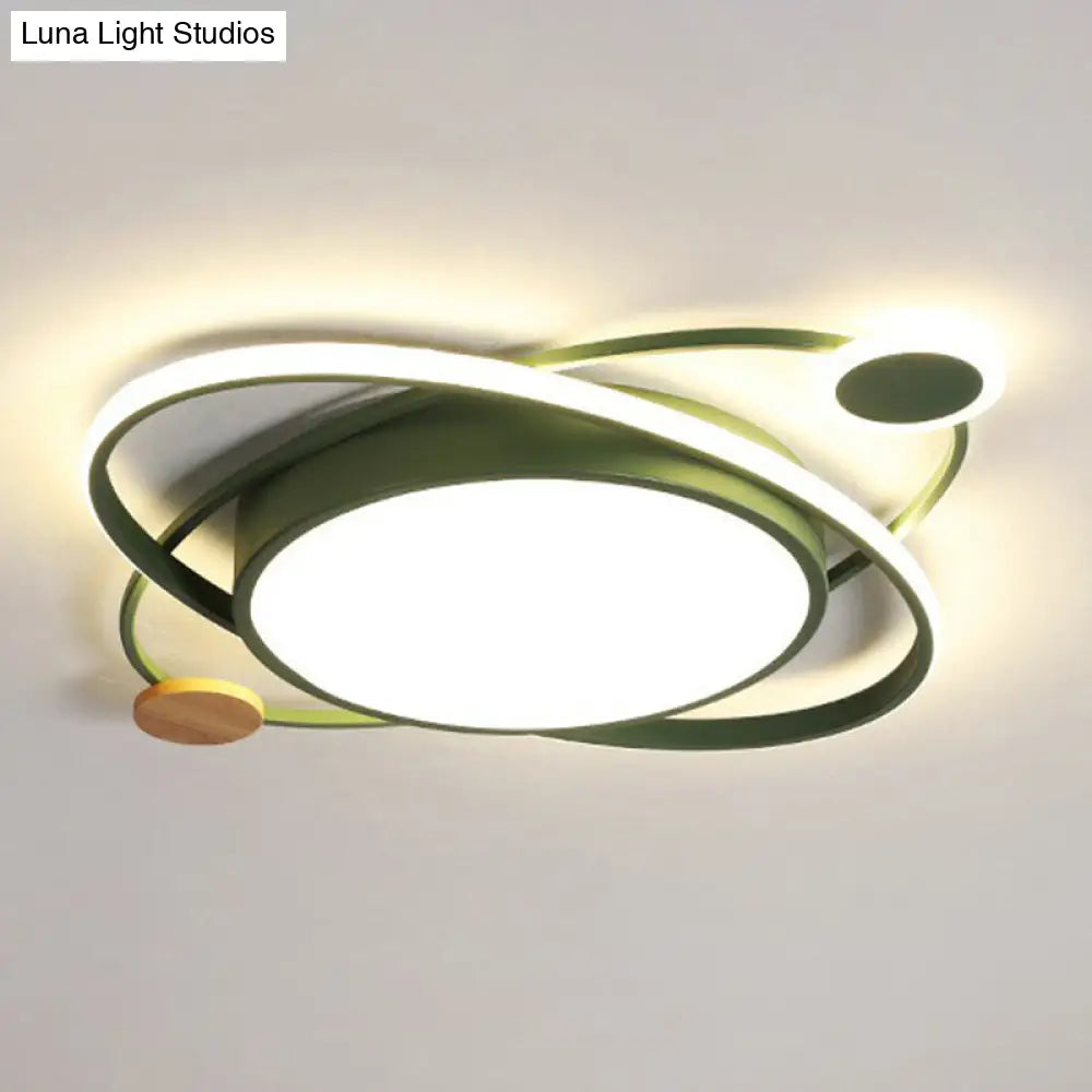 Macaron Led Orbit Flush Mount Lighting For Kids Bedroom Ceiling - Metallic Color