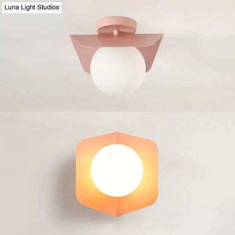 Macaron Loft Flush Mount Light: Orb Shade Frosted Glass 1-Bulb Ceiling Fixture For Hallway