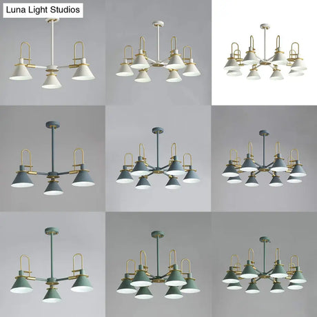 Macaron Loft Funnel Chandelier: Stylish Metal Suspension Light For Nurseries