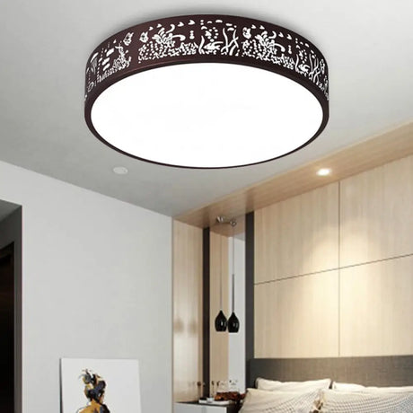 Macaron Loft Kids Ceiling Light With Etched Acrylic And Metal Mount - Round Design Brown / 12’