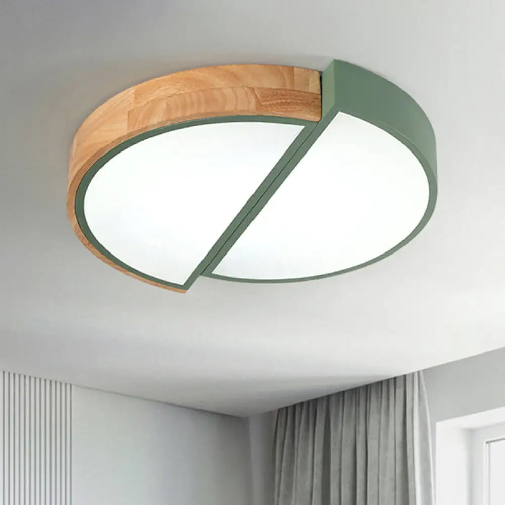 Macaron Loft Led Flush Mount Ceiling Light - Half Circle Restaurant Lamp In Green/Pink/White Green