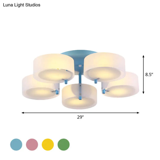 Macaron Loft Milk Glass Semi Flush Ceiling Light For Study Room