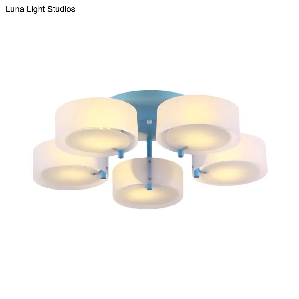 Macaron Loft Milk Glass Semi Flush Ceiling Light For Study Room