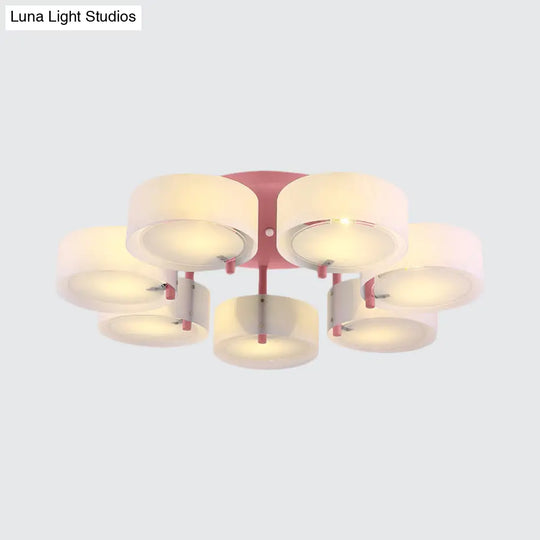 Macaron Loft Milk Glass Semi Flush Ceiling Light For Study Room